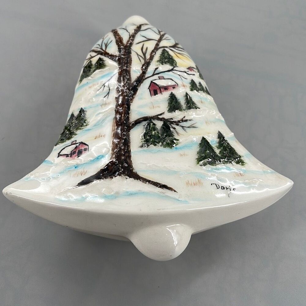Vintage bell shaped winter scene covered dish